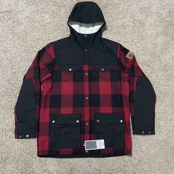 Fjallraven Jacket Mens XL Red Black Greenland Re-Wool Buffalo Plaid Lumberjack - Picture 2 of 12
